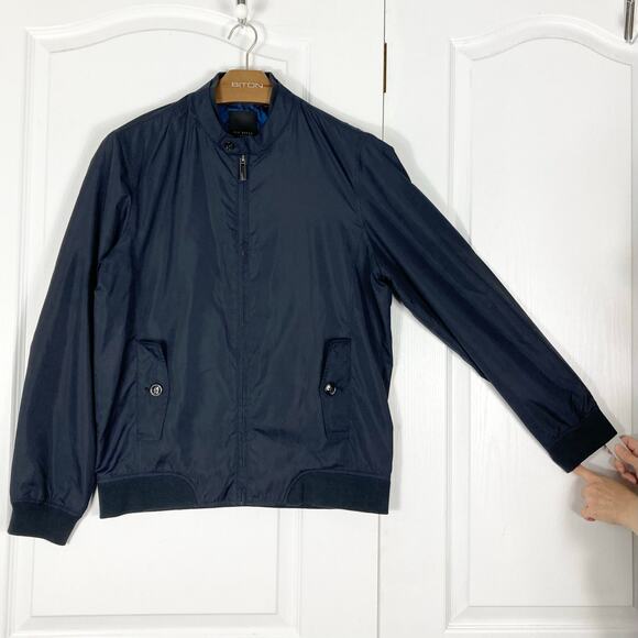 Nwot TED BAKER Bomber Jacket Men 4/L Navy Windbreaker Zip Pocket Logo “Electiv” - Picture 2 of 12